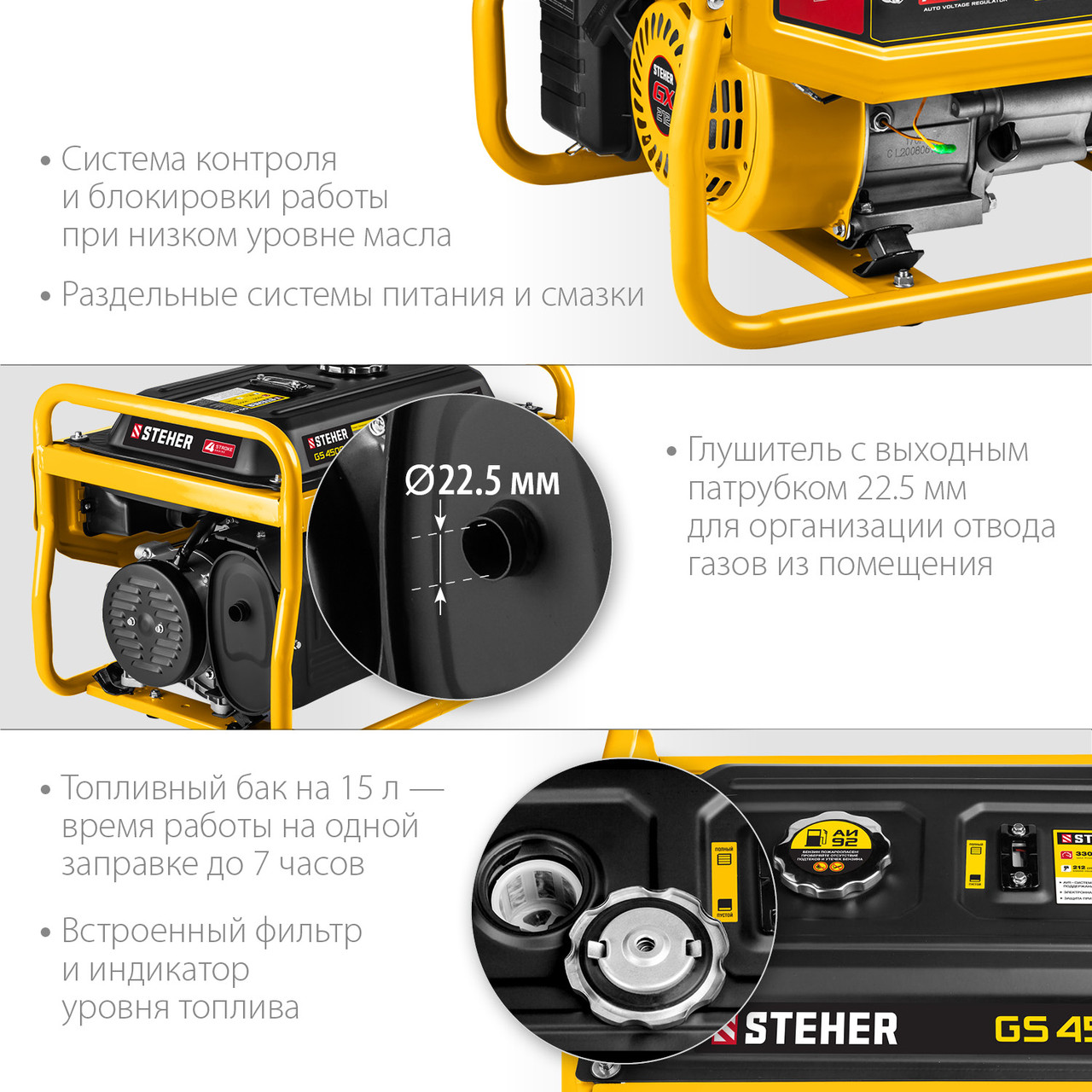 STEHER 3300 Вт, бензиновый генератор (GS-4500) - фото 4 - id-p112209915