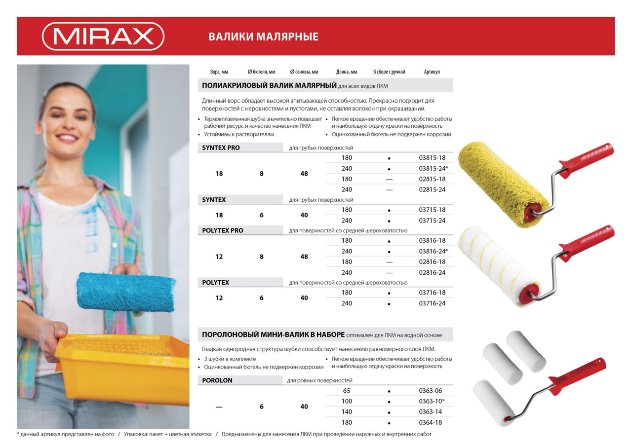 MIRAX SYNTEX Pro 48 мм, 240 мм, ворс 18 мм, полиакрил/полиэстер, Малярный ролик (02815-24) - фото 2 - id-p77465335