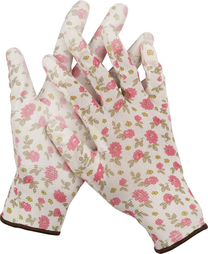 GRINDA прозрачное PU покрытие, 13 класс вязки, бело-розовые, размер M, садовые перчатки (11291-M) - фото 1 - id-p112217202