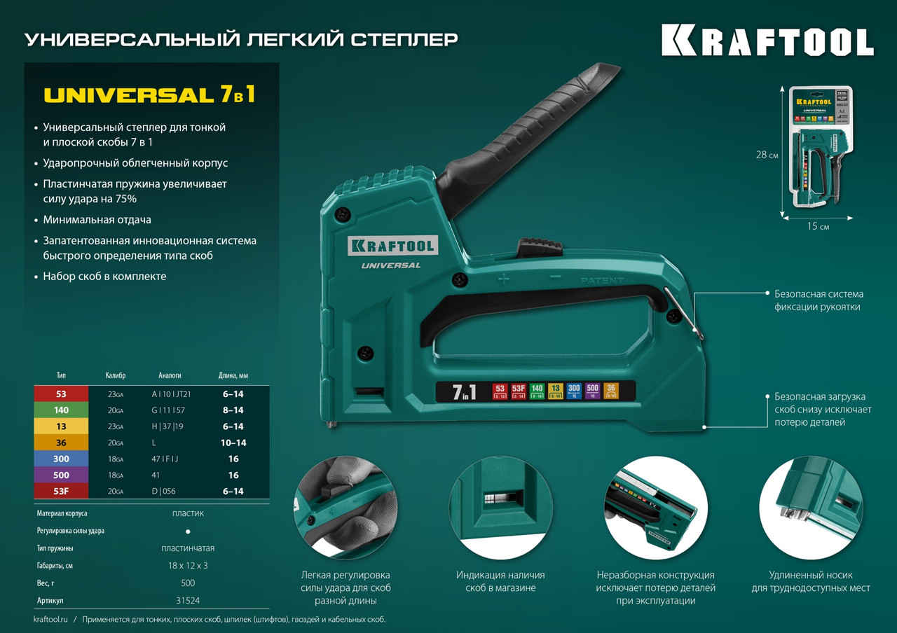 KRAFTOOL Universal 7-в-1: 53 (A/10/JT21) 23GA(6-14мм) / 140 (G/11/57) 20GA(8-14 мм)/13/ 53F/36/500, - фото 4 - id-p112213363