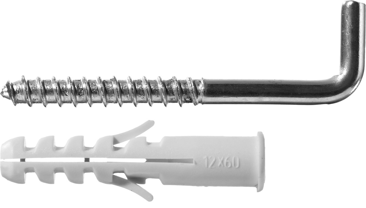 ЗУБР ЕВРО 12х60 / 8х85 мм, распорный дюбель полипропиленовый с шурупом-крюком, 2 шт (30676-12-60) - фото 1 - id-p112216373