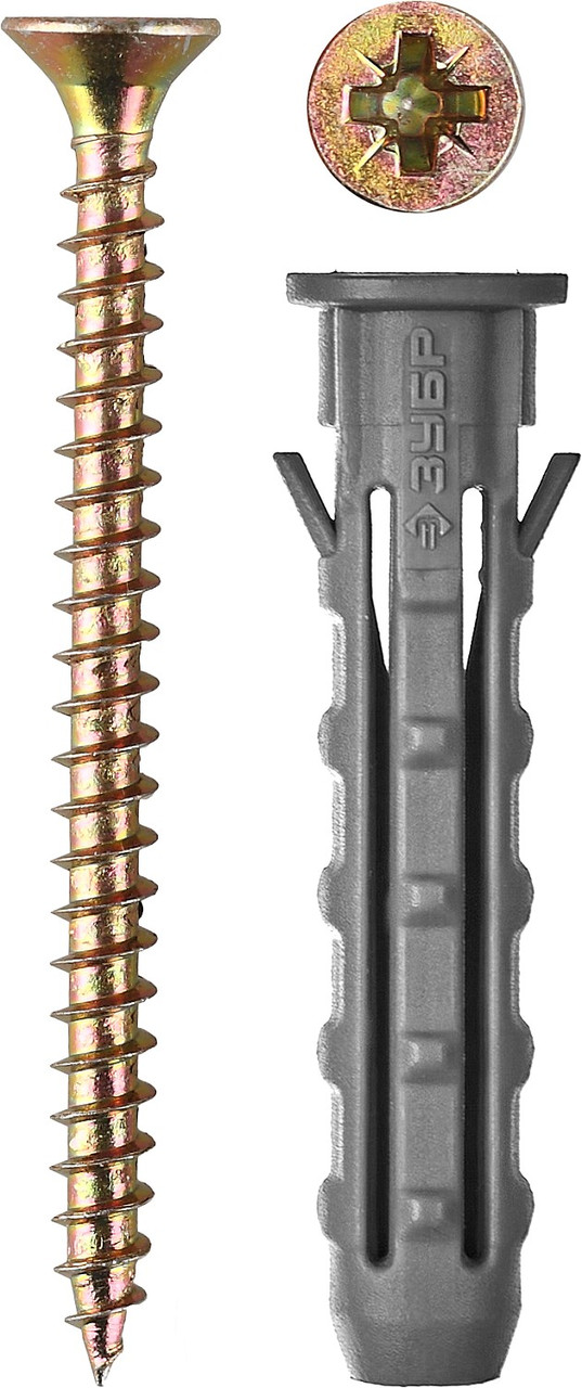 ЗУБР 6х40 / 4.0х50 мм, распорный дюбель полипропиленовый с саморезом, 10 шт (30661-06-40) - фото 1 - id-p112216378