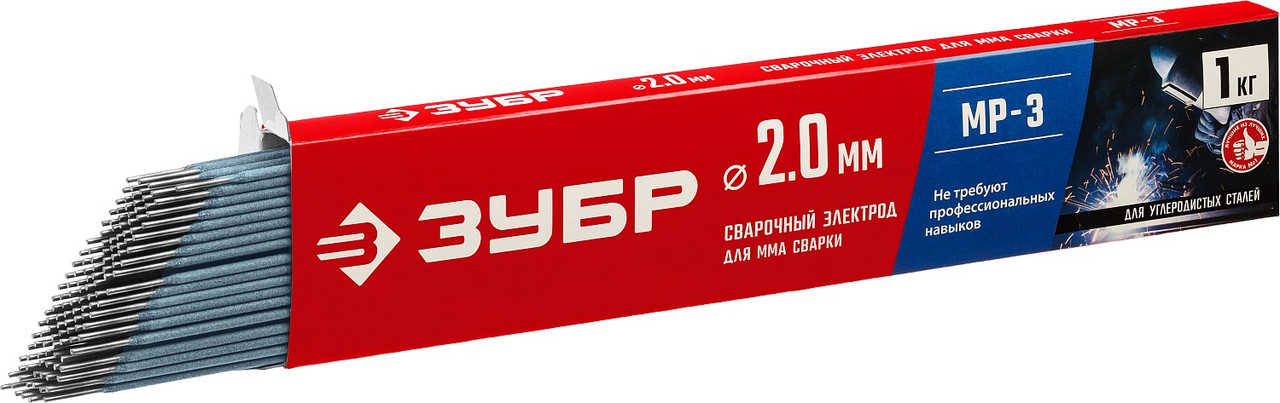 ЗУБР Д 2,0 х 300 мм, 1 кг в коробке, МР-3 рутиловый, Электрод сварочный (40011-2.0) - фото 2 - id-p112219332