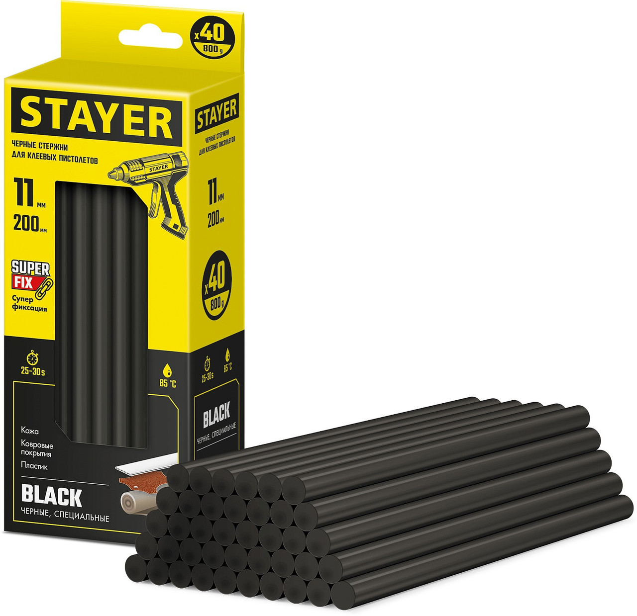 STAYER Black чёрные 11х200 мм, 40 шт, Клеевые стержни (2-06821-D-S40)