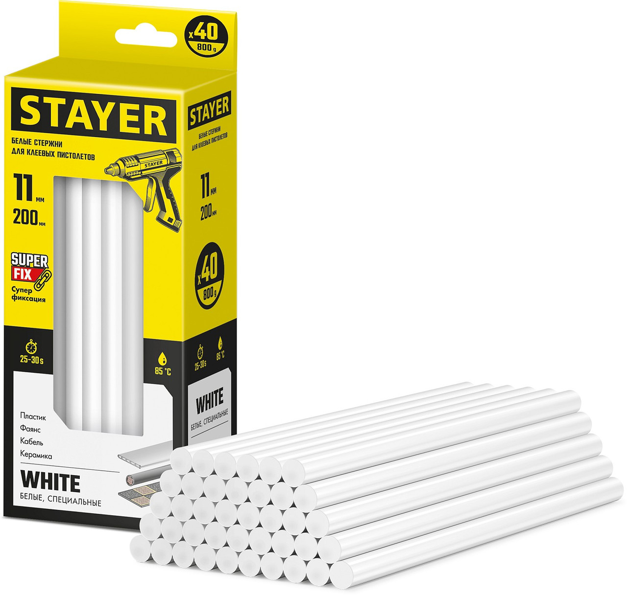 STAYER White белые 11х200 мм, 40 шт, Клеевые стержни (2-06821-W-S40)