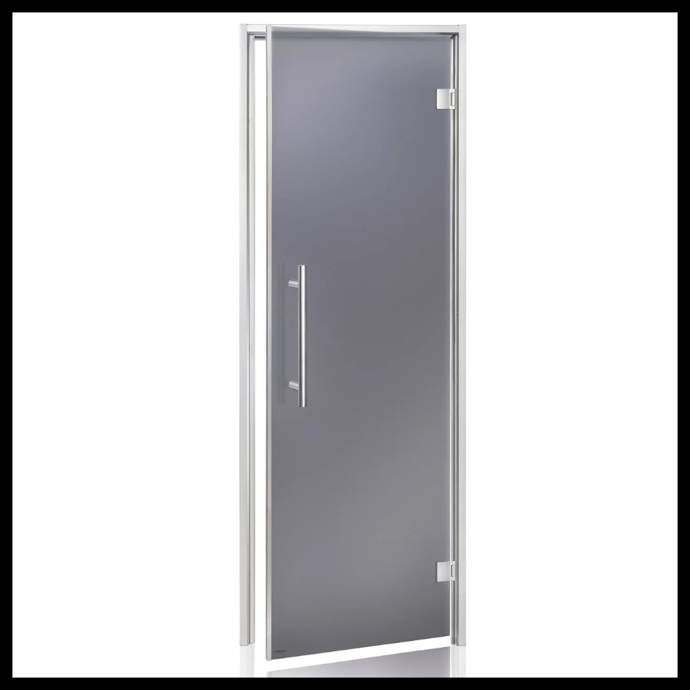 Дверь для паровой комнаты Andres Lux Gray Matted 7х19 (короб - алюминий, стекло - серое матовое, без порога) - фото 1 - id-p106437652