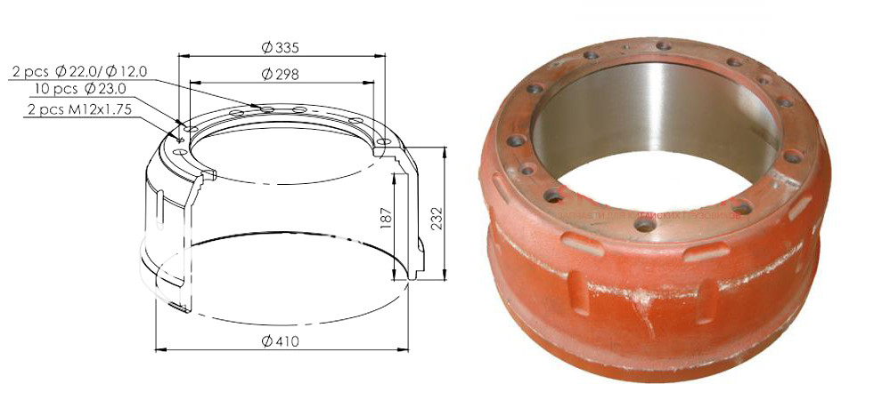Барабан тормозной передний H=232 d=410, 81.50110.0232
