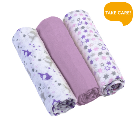 Пеленки муслиновые. BABYONO Супер мягкие 3 шт. Фиолетовые