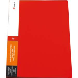 Папка с 10 вкладышами, 0,60 мм, красная, корешок 11 мм, карман на корешке