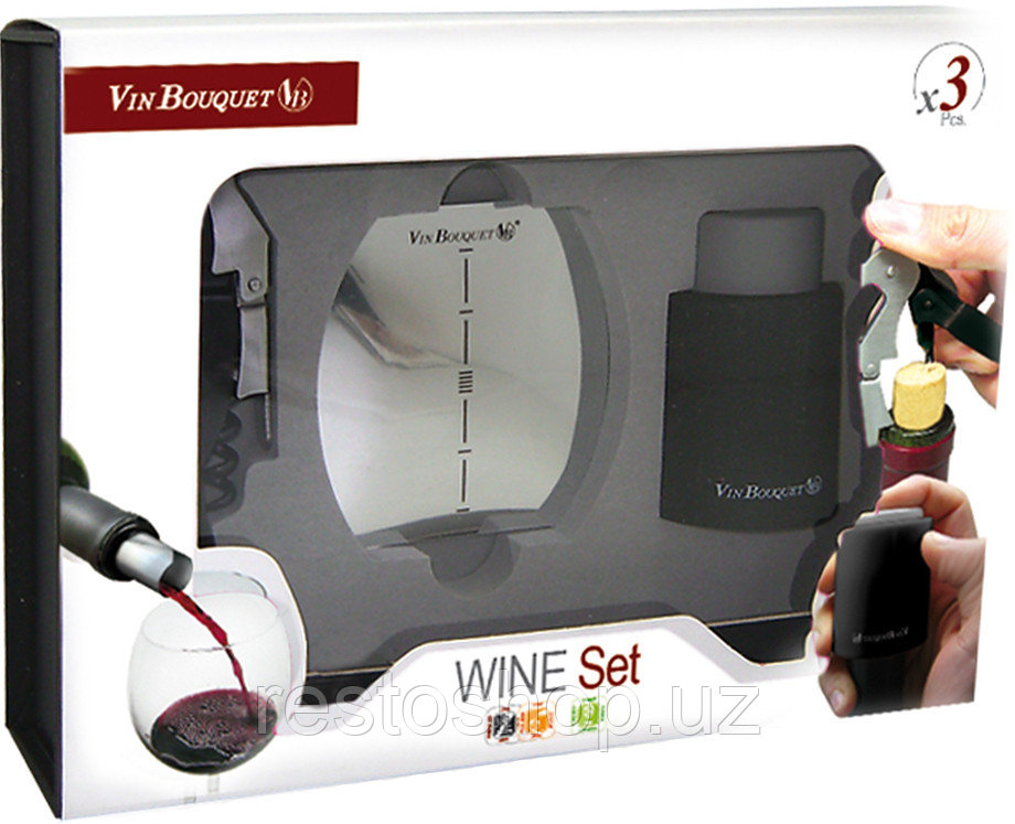 Набор для вина Vin Bouquet FI 025 SET двухступенчатый штопор, пробка-насос 2в1, пластины - каплеуловители - фото 1 - id-p112334233