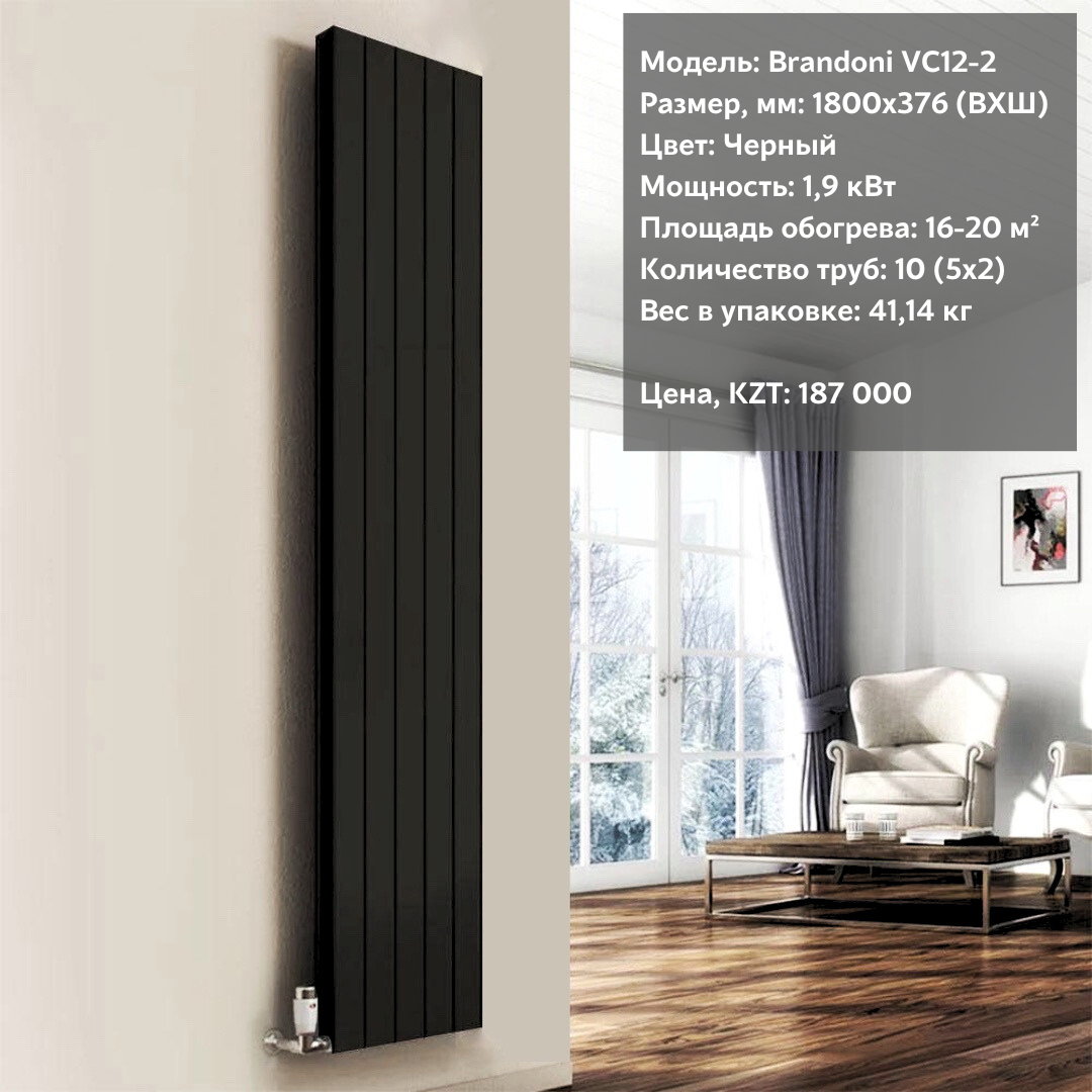 Радиатор вертикальный Brandoni VC12-2 черный - фото 1 - id-p102186809