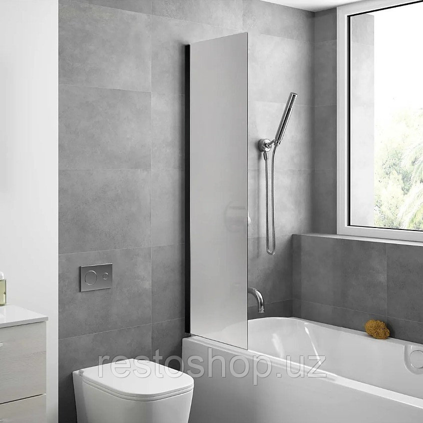 Шторка на ванну Mira Glass 600МВ 62х140 см черный профиль, матовое стекло - фото 1 - id-p112307408