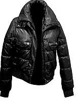 Женская Зимняя Короткая Куртка на Синтепоне Черного Цвета