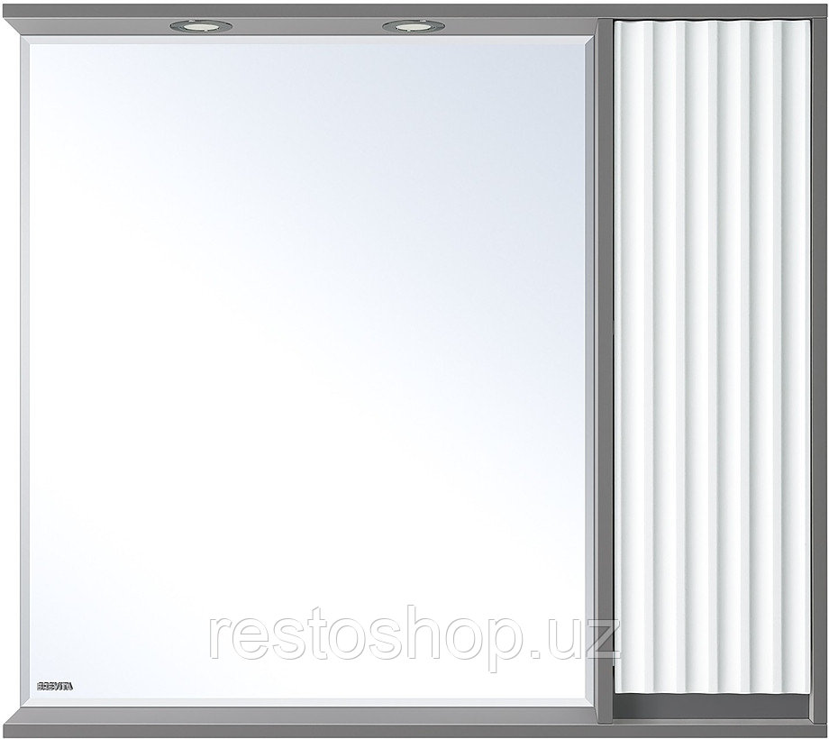 Шкаф зеркальный Misty Balaton-90 88х80 см с подсветкой, правый, серый, белый - фото 1 - id-p112354474