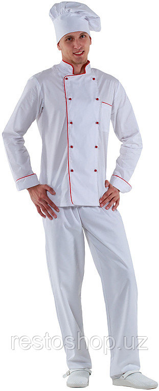 Куртка шеф-повара мужская Клен 00002, р.46, белая, красный кант - фото 1 - id-p112316665