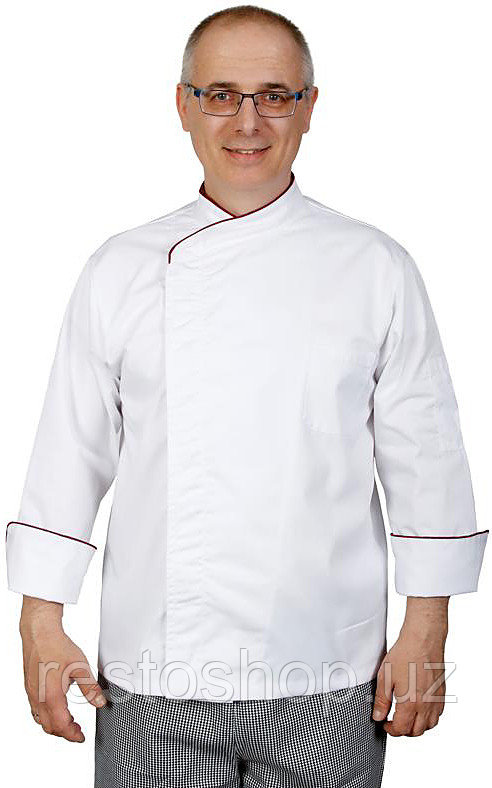 Куртка шеф-повара Клен 00012 Премиум, р.48, белая, бордовый кант - фото 1 - id-p112316699