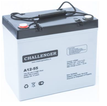 Стационарная свинцово кислотная AGM батарея Challenger A12-55А 12V 55Ah - фото 1 - id-p112364934