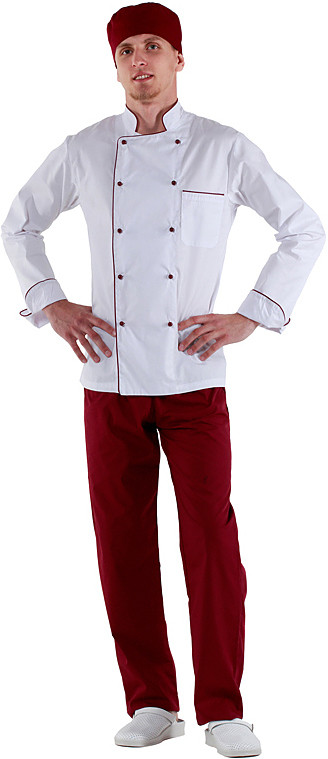 Куртка шеф-повара мужская Клен 00002, р.48, белая, бордовый кант - фото 1 - id-p112322815