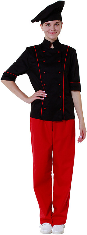 Куртка шеф-повара женская Клен 00016, р.46, черная, красный кант - фото 1 - id-p112322829