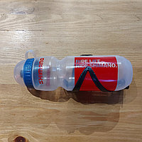 Бутылка "Shimano" для воды с креплением на велосипед, самокат. Пластиковая фляга. Флягодержатель.