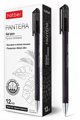 Ручка гелевая "Hatber Pantera", 0,5мм, чёрная, чёрный трёхгранный корпус