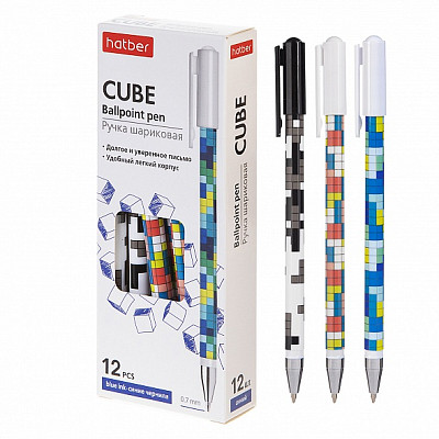 Ручка шариковая "Hatber Cubes", 0,7мм, синяя, корпус с рисунком