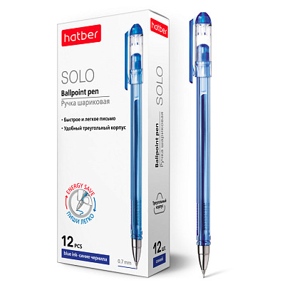 Ручка шариковая "Hatber Solo", 0,7мм, синяя, синий тонированный корпус