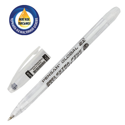 Ручка шариковая "Pensan Global-21", 0,5мм, чёрная, прозрачный корпус