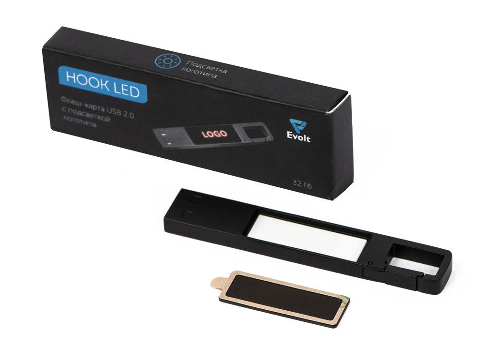 USB 2.0- флешка на 32 Гб c подсветкой логотипа Hook LED, темно-серый, красная подсветка - фото 9 - id-p112368344