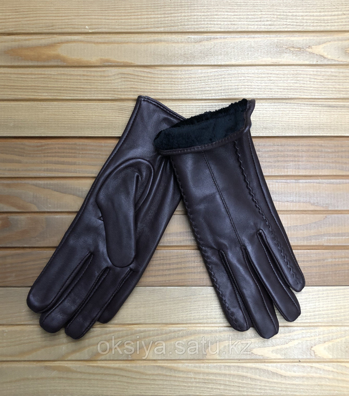 Женские кожаные перчатки темно-коричневые - фото 2 - id-p112370276