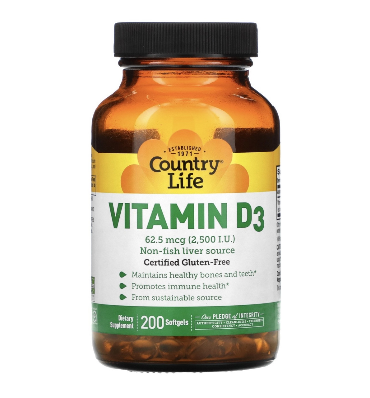Country life витамин д3, 2500ме, 200 капсул - фото 1 - id-p112372514