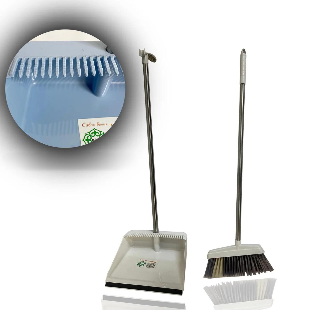 Комплект совок и метла с очистителем белый