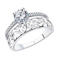Серебряное кольцо с фианитами и белой эмалью SOKOLOV 94011140 покрыто родием