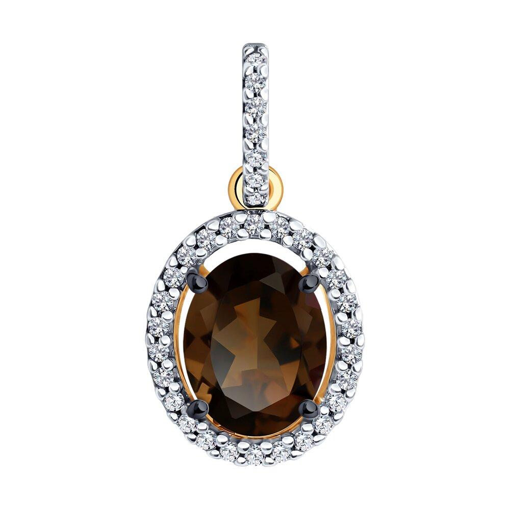 Подвеска из золочёного серебра с раухтопазом и фианитами  93-330-01999-4  вставка, фото 1