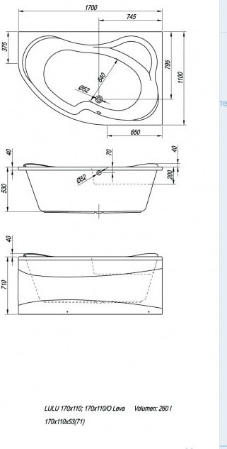 Ванна акриловая ассим. левая Kolpa San LULU 170x110-L в комплекте с каркасом (без сифона) - фото 2 - id-p109343827
