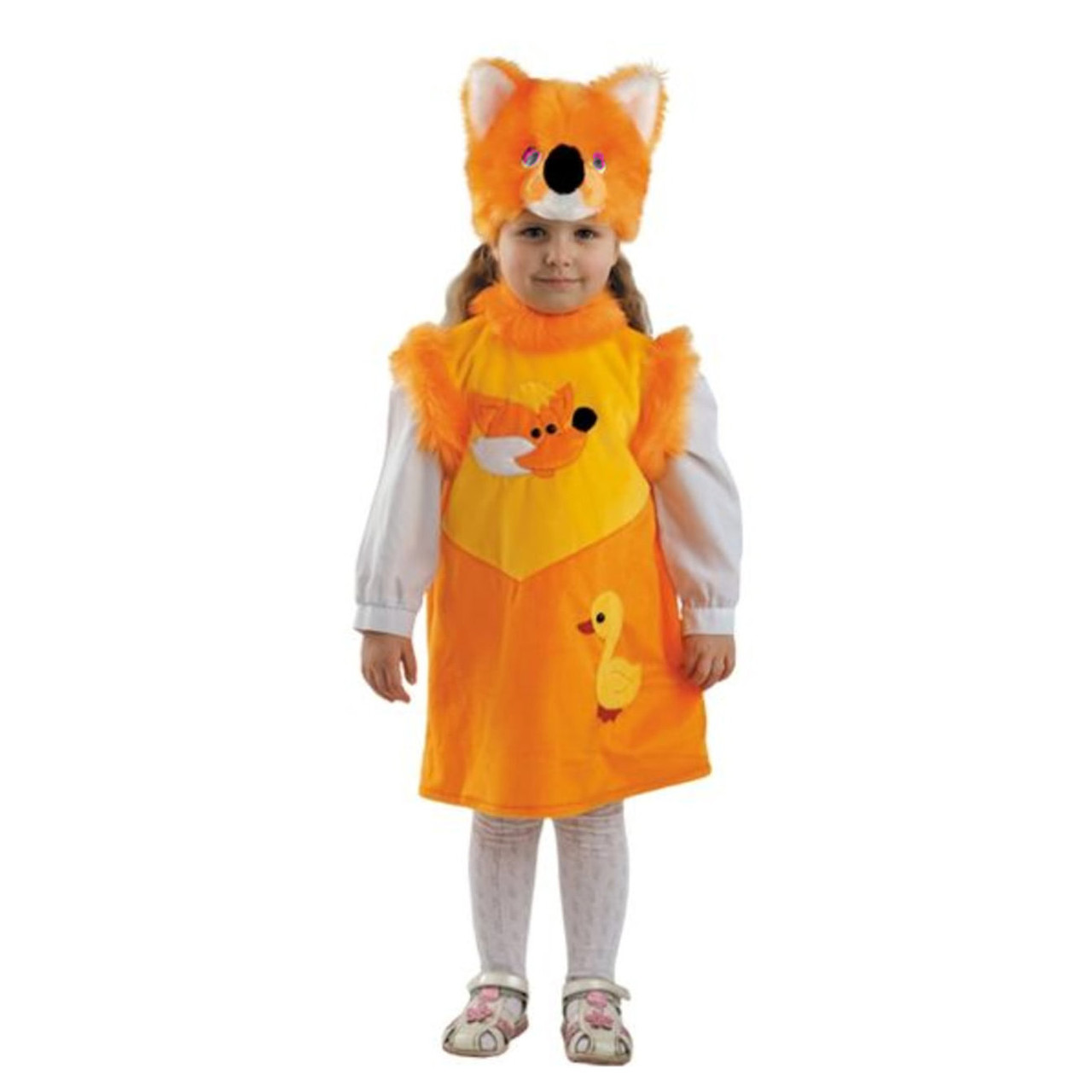 Костюм детский карнавальный Лисичка платье с хвостом и шапка оранжевый М