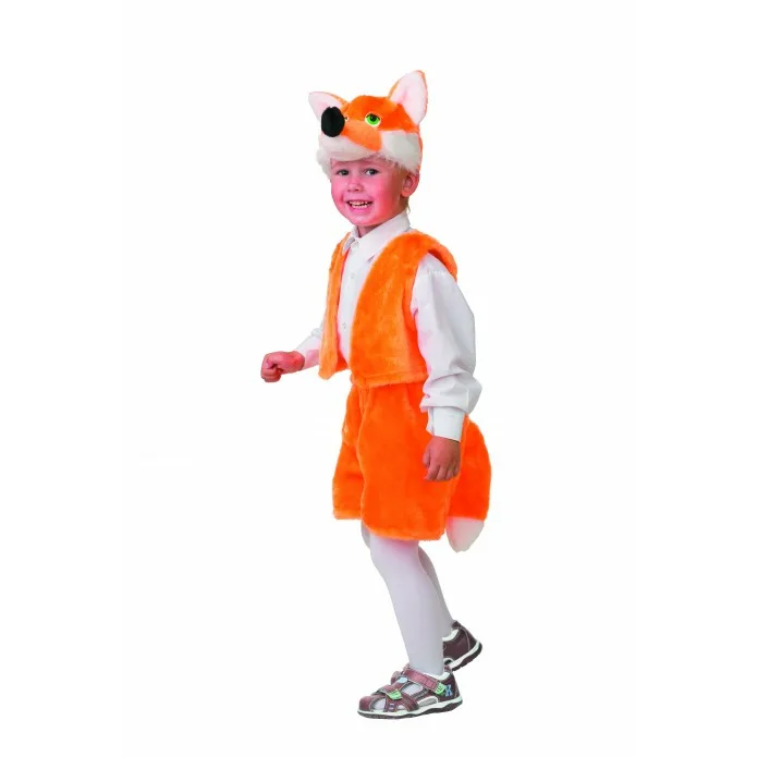 Костюм детский карнавальный Лисенок жилетка с шортом и шапка оранжевый М - фото 1 - id-p112404793