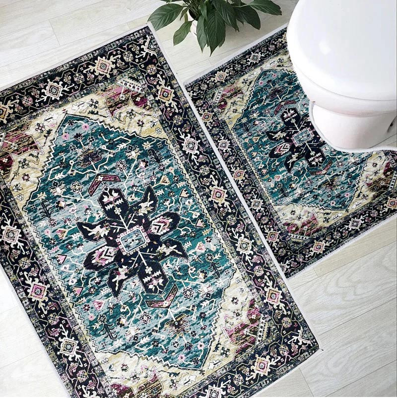 Коврик для ванной двойка 80х50см и 50х40см с узорами синий, фото 1