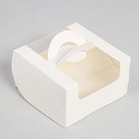 Коробка под бенто-торт с окном, белая, 14 х 14 х 8 см.