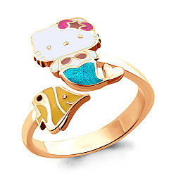 Серебряное детское кольцо Эмаль Aquamarine 54631.6 позолота коллекц. Hello Kitty