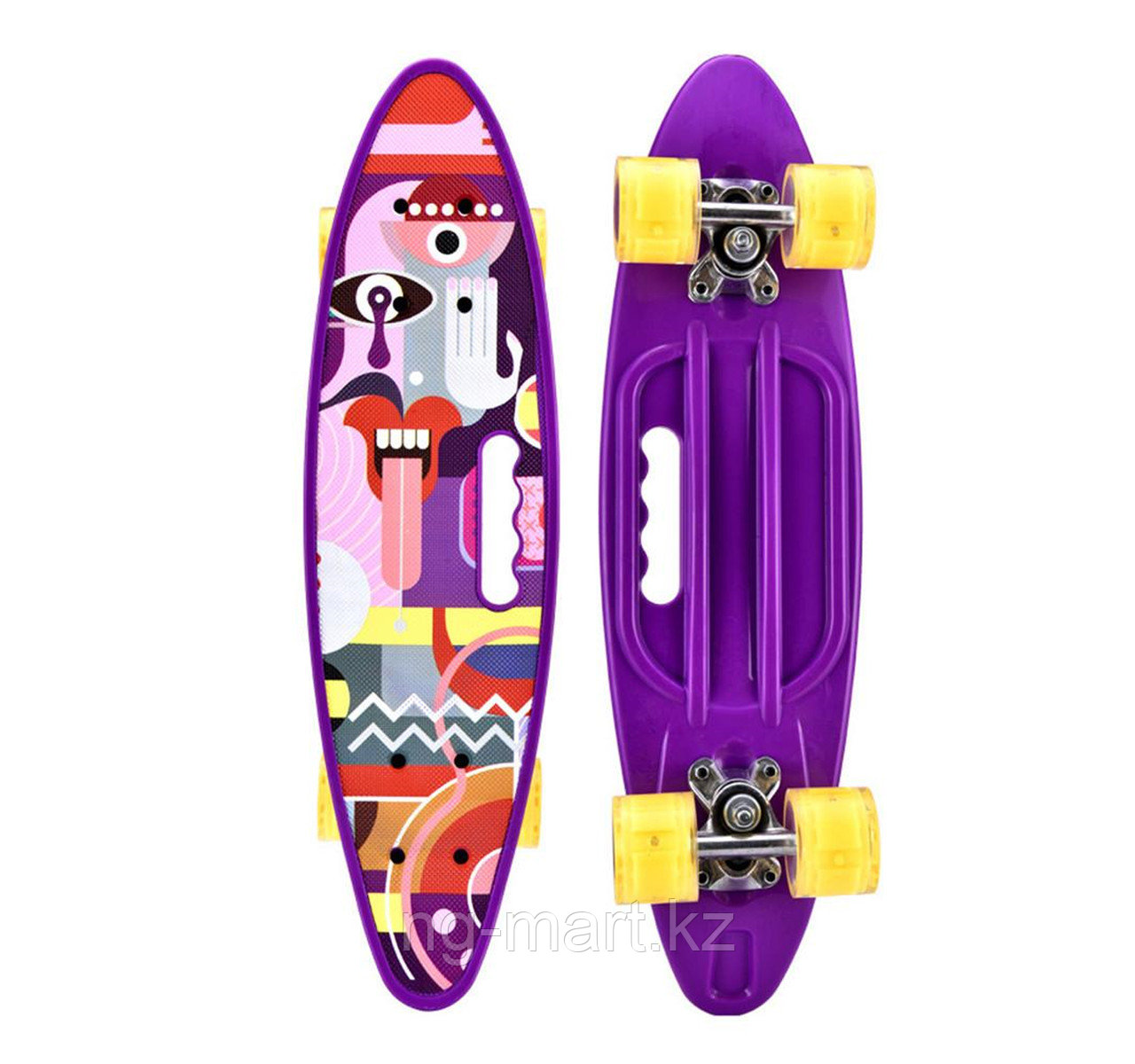 Скейт-пенниборд маленький цветной с ручкой 701-dh - фото 3 - id-p97011374