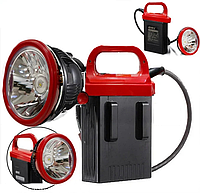 Светодиодный налобный и ручной фонарь шахтерский с большим аккумулятором KM-205 2 в 1