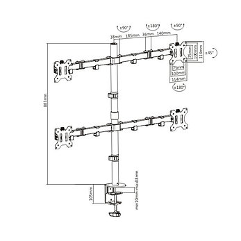 Настольный кронштейн Brateck LDT12-C048N для 4-х мониторов (13"-32"), фото 2