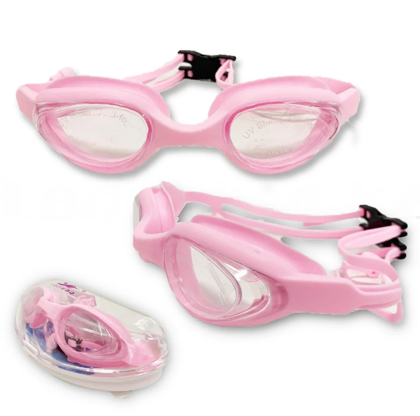 Очки для плавания с берушами в чехле Yongbo АК708 розовые - фото 1 - id-p32916722