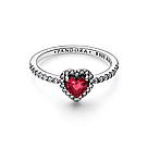 Серебряный комплект "Сердце" красный, серьги-гвоздики, кольцо и цепочка с кулоном, пандора Pandora, фото 3