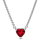Серебряный комплект "Сердце" красный, серьги-гвоздики, кольцо и цепочка с кулоном, пандора Pandora, фото 4
