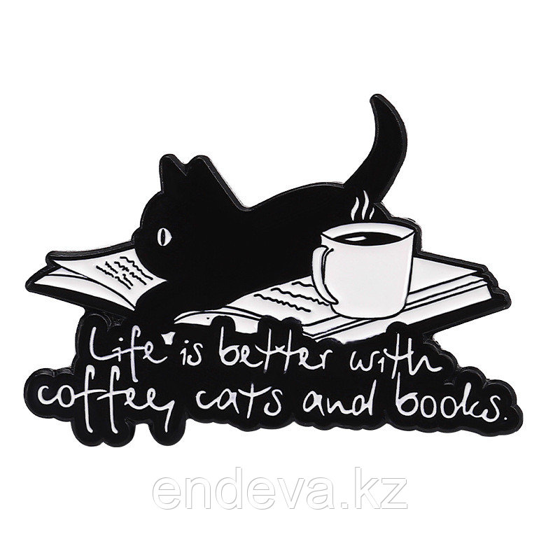Значок металлический "жизнь прекраснf если есть котейка и кружка кофе" - фото 2 - id-p112428530