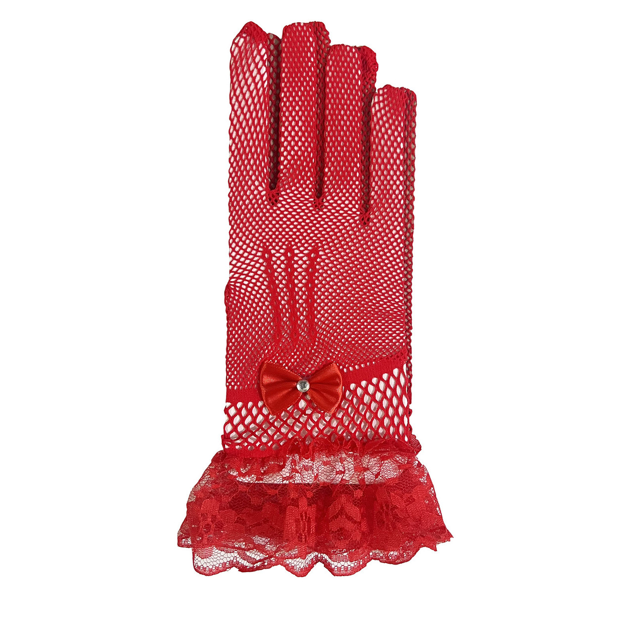 Красные сетчатые перчатки с бантиком
