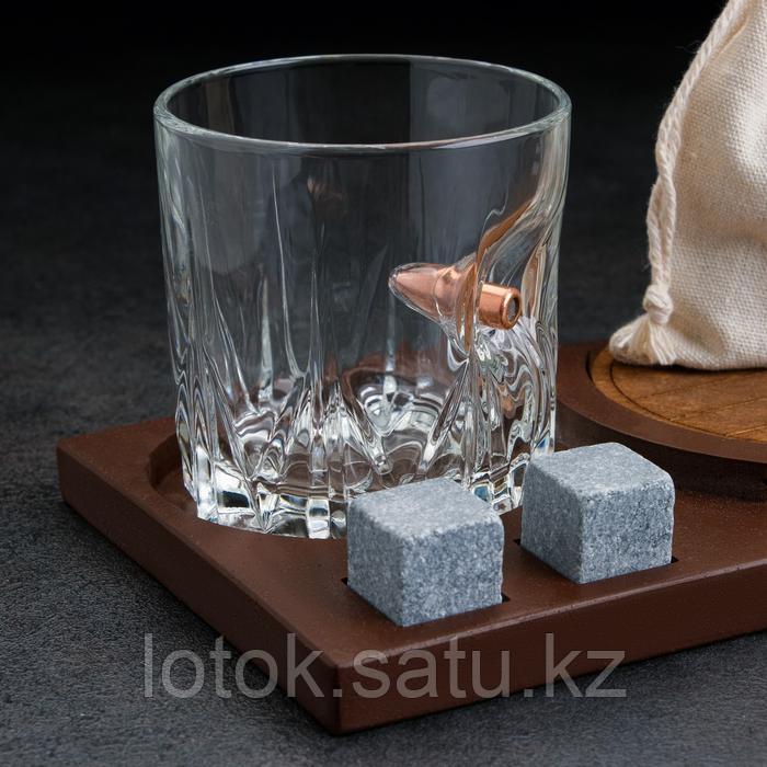 Набор «Непробиваемый», 2 стакана 200 мл с пулей, камни для виски 4 шт. в мешочке, подставка - фото 4 - id-p112442492