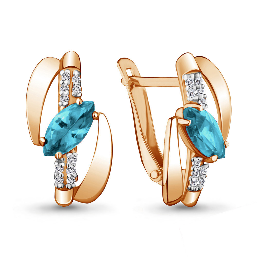 Серьги классика из серебра Топаз голубой Параиба Фианит Aquamarine 44834508А.6 позолота - фото 1 - id-p112460487